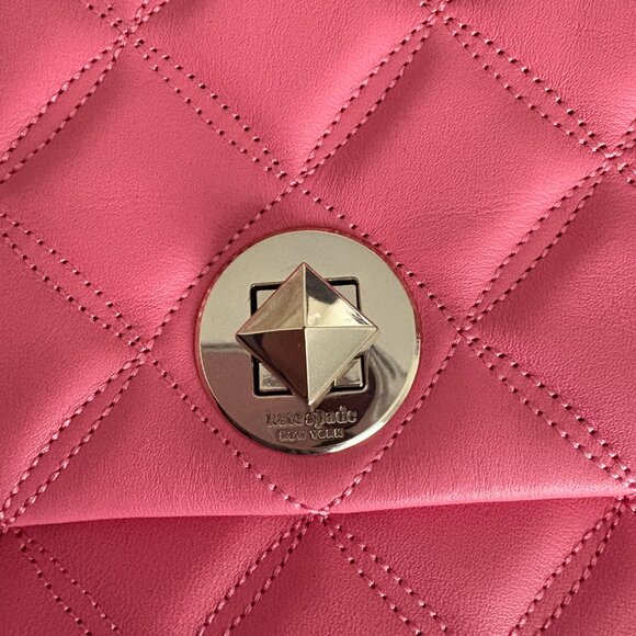 Kate Spade Natalia Square Quilted Leather Crossbody Purse Bright Blush Pink NWT - Picture 9 of 10